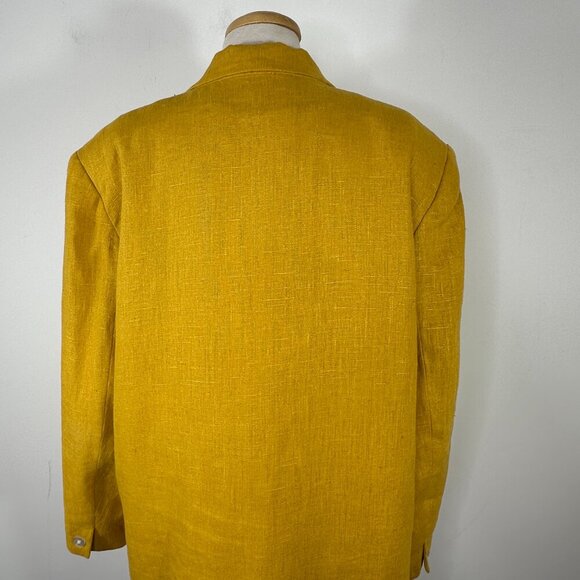 VTG International Scene Oversized Mustard Yellow Linen Blazer Women's Sz 15/16 - Picture 9 of 12